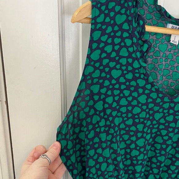 Old Navy green and Navy Heart Patterned Dress size L elastic waist fabric belt - Picture 4 of 15